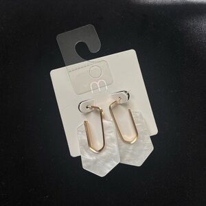 Gold and White Dangle Earrings